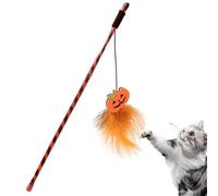Salyeeluly Halloween Pet Wooden Stick, Feathered Teasing Cat Playing Stick, Pumpkin Ghost Playing and Exercise Cat Toy for Cat, Kitten, Pets, Indoor