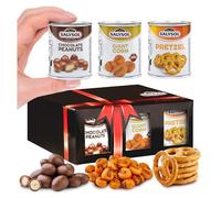 Salysol 6 Pack Mini Can Gift Snack Variety - 2 Salted Pretzel 25g, 2 BBQ Giant Corn 30g, 2 Chocolate Peanuts 50g - Gift Box Snack Set for Men and Women