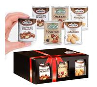 Salysol Snacks Nuts - Chocolate Peanuts, Nature Cocktail, Fried Almonds 6 x 50g Cans - Chocolate Gift box - Delicious Natural Nuts for Snacking, Meals, and Cooking - Thoughtful Gift