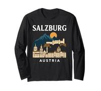 Salzburg Austria Retro Alpine Old Town Travel Austrian Music Long Sleeve T-Shirt