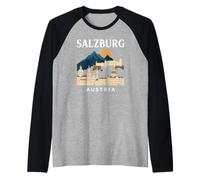 Salzburg Austria Retro Alpine Old Town Travel Austrian Music Raglan Baseball Tee