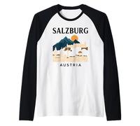 Salzburg Austria Retro Alpine Old Town Travel Austrian Music Raglan Baseball Tee