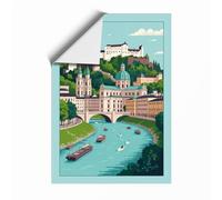 Salzburg on the Water Retro Unframed Wall Art Print A3 (42×29.7cm), Wall Decor for Living Room, Bedroom, Office & Home, Art Gift