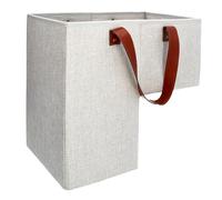 SAM AND MABEL Stair Baskets for Carpeted and Wooden Stairs - 16” L x 9.8” W x 16” H Foldable Staircase Basket with Leather Handles, Stair Step Storage Organizer (Naturel Beige)