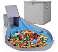 SAM AND MABEL Toy Storage Basket and Play Mat - 13" x 13" x 13" Stackable and Collapsible Cubby Box Organizers for Kids Playroom, Nursery Storage Bins for Boys and Girls (Warm Grayish Beige)