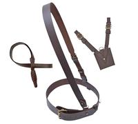 Sam Browne Belt Set with Sword Frog & Knot, Genuine Leather Brown Military Officer Belt with Brass Buckles, Adjustable Size Shoulder Strap, Vintage Tactical Uniform Accessory for British Army (46)