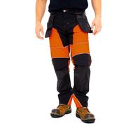 Sam Caan® Hi Vis Mens Work Trousers Softshell Men High Visibility Viz Reflective Water Resistant Cargo Rain Proof Repellent Windproof Safety Site Work Wear Builder Pants Workwear Holster Pocket