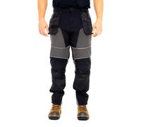 Sam Caan® Hi Vis Mens Work Trousers Softshell Men High Visibility Viz Reflective Water Resistant Cargo Rain Proof Repellent Windproof Safety Site Work Wear Builder Pants Workwear Holster Pocket