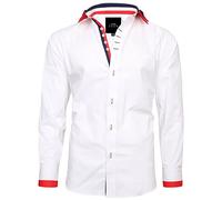 Sam Caan® Men's Slim Fit Shirt Triple Collar Dress Casual Long Sleeve Solid Business Formal Shirts White