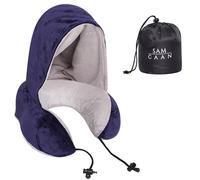 Sam Caan® Travel Pillow for Airplane Hooded Neck Pillow Comfortable Memory Foam Lightweight Soft Neck Cushion with Hood for Head and Neck Support for Adults Carry Bag