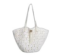 Sam Edelman Layla Floral Raffia Fan Tote, Eggshell, One Size