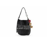 Sam Edelman Marcie Open Weave Raffia Bucket Handbag, Black, Everyday