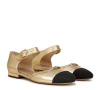 Sam Edelman Women's Rylie Mary Jane Flat, Amber Gold/Black, 10