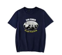 Sam Fender People Watching Print T-Shirt Men Women O-Neck Fashionable Short Sleeve (Navy,M)
