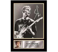 Sam Fender Printed Signed Poster Print - Black & White Live Guitar Portrait Wall Art - Indie Rock Music Memorabilia Gift for Fans, A3 Poster + Silver Frame