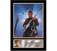 Sam Fender Printed Signed Poster Print - Live Concert Guitar Performance Wall Art - Autograph Style Music Memorabilia Decor, A4 Poster + Silver Frame
