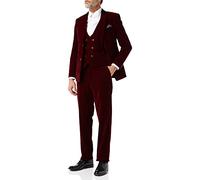 SAM Mens 3 Piece Velvet Suit in Burgundy Tailored Fit Jacket Waistcoat Trousers Wedding Party [SUIT-SAM-BURGUNDY-44]