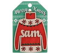 Sam Name Christmas Jumper Wooden Tree Decoration Personalised Bauble Xmas Red