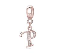 sam panda Alphabet Charms 925 Sterling Silver Letter Initial A-Z Charm Beads Fit pandora for Bracelet, Rose Gold (P)