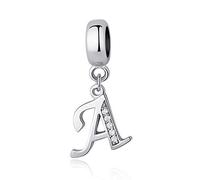 sam panda Alphabet Charms 926 Sterling Silver Letter Initial A-Z Charm Beads Fit pandora for Bracelet, Silver (A)