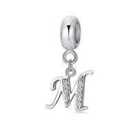 sam panda Alphabet Charms 926 Sterling Silver Letter Initial A-Z Charm Beads Fit pandora for Bracelet, Silver (M)