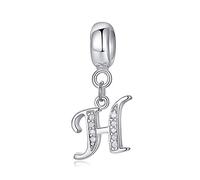 sam panda Alphabet Charms 926 Sterling Silver Letter Initial A-Z Charm Beads Fit pandora for Bracelet, Silver (H)