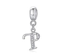 sam panda Alphabet Charms 926 Sterling Silver Letter Initial A-Z Charm Beads Fit pandora for Bracelet, Silver (P)