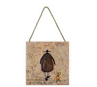 Sam Toft Artwork (Just Walking the Cat Design) 20cm x 20cm x 3cm Woodblock with Hanging Cord - Official Merchandise