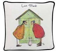 Sam Toft Cushion, 40cm x 40cm Square, 100% Cotton with Duck Feather Pad (Love Shack Design) - Official Merchandise