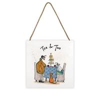 Sam Toft Tea For Two Wooden Plaque (One Size) (White/Mustard Yellow/Blue)