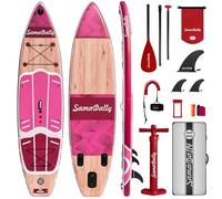 SamaDally 11ft Inflatable Paddle Board, 34in Extra Wide SUP Board for 2 People/Family, 450lbs Capacity, Non-Slip EVA Deck, Complete Accessories Kit for Fishing & Surfing (Fusion Rose)