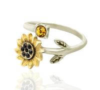 Samahdee Gold-Plated Sunflower Spinner Ring - Stress Relief Fidget Jewelry for Self-Care, Friends, and Loved Ones, Sterling Silver, crystals