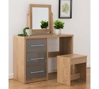samaira dressing table set in grey high gloss and light oak