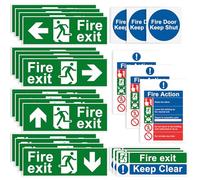 Samamoca 25 Pcs Premium Fire Exit Sign Kit (Right, Left, Up, Down Arrow),Fire Safety Sticker,Fire Signage,Fire Action Notice Sign, Keep Clear, Door Keep Shut