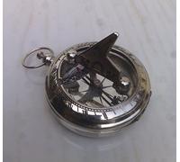 Samara Nautical Chrome Antique Vintage Brass Pocket Sundial Compass