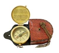 Samara Nautical Not All Those Who Wander are Lost Brass Gift Engraved Compass with Leather case, Graduation Day Baptism Communion Confirmation Day Motivational LOTR J.R.R. Tolkien