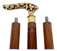 Samara Nautical Victorian Brass Walking Stick Cane Brass Handle with Black Wooden Cane (3 Fold Wooden Walking Cane),36 Inch