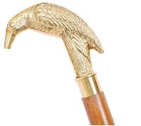 Samara Nautical Walking Cane Wooden Walking Stick for Men, Women, Solid Brass Raven Crow Head Fashion Designer Cane Rubber Brass Tip Grandpa Gift