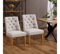 Samara Pair Of Dining Chairs High Back Button Tufted Upholstered Home Source Light Grey One Size