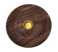 SAMASIA Round wooden incense holder | Ash Catcher and Cone Burner | For Aromatherapy, Meditation, Yoga, Reiki, Weddings (Pack of 1)