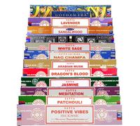 SAMASIA Satya Mix 12 incense set 2 - Positive Vibes, Patchouli, Meditation, Jasmine, Dragons Blood, Arabian Musk, Agarbatti, White Sage, Super Hit, Sandalwood, Lavender etc - with incense holder