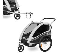 SAMAX Children Bike Trailer 2in1 Kids Jogger Stroller with Suspension 360° rotatable Childs Bicycle Trailer Transport Buggy Carrier for 2 Kids in Grey - Black Edition