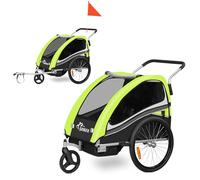 SAMAX Children Bike Trailer 2in1 Kids Jogger Stroller with Suspension 360° rotatable Childs Bicycle Trailer Transport Buggy Carrier for 2 Kids in Green - Black Edition