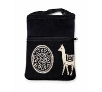 Samay Handmade Alpaca Wool Crossbody Pouch from Ecuador, Artisan Andean Boho Shoulder Bag with Strap, Small Travel Purse, Black Llama Medallion, Bohemian / Boho Andean / Ethnic / Crossbody / Shoulder