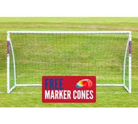 Samba 12x6ft Football Goal - All Weather uPVC Football Training Goal Posts - Portable Net Versatile Sizes & 5 Marker Cones