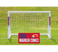 Samba 6x4ft Football Goal - All Weather uPVC Football Training Goal Posts - Portable Net Locking System & 5 Marker Cones