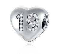 Sambaah Number Charms 925 Sterling Silver 5 10 13 15 16 17 18 19 20 21 22 25 30 35 40 45 50 55 60 70 Heart Shape Double Sided Fits Pandora Style Bracelets Necklaces, Metal crystal rhinestones, Cubic