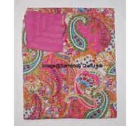 Sambhav Quilt Hub Handblock Multi Pasiely Print Handmade Cotton Kantha Quilting Throw Blanket Hippie Queen/King Size Bohemian Block Kantha Quilt (Pink, California King 108" x108 with Pillow Cover)