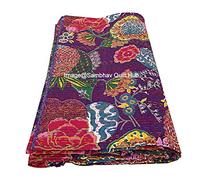 Sambhav Quilt Hub Queen/Twin/King Purple Handmade Fruit Reversible Kantha Quilt Bohemian Bedding Kantha Throw Kantha Blanket Tropicana Fruit King Kantha Bed Cover Stitch Floral Quilt (60X90 inch)