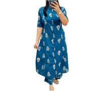 Sambhav Quilt Hub Women Cotton Hand Block Printed Office Wear A line Kurta with Pant, Blue, XXL
